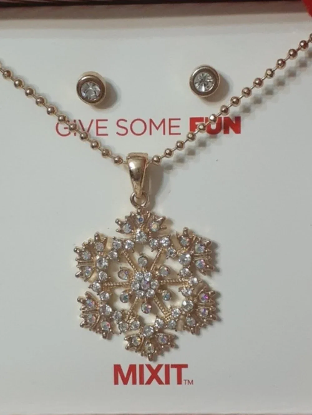 MIXIT Gold Snowflake Pendant Necklace with Crystal Studs Boxed NWT